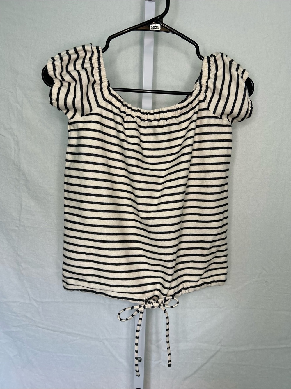 Madewell Melody Striped Off the Shoulder Drawstring Top XXS Coastal Preppy